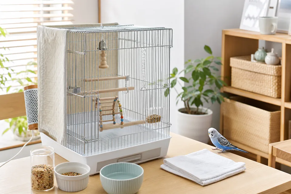 インコを迎える前に準備するケージ、餌入れ、止まり木、保温用品