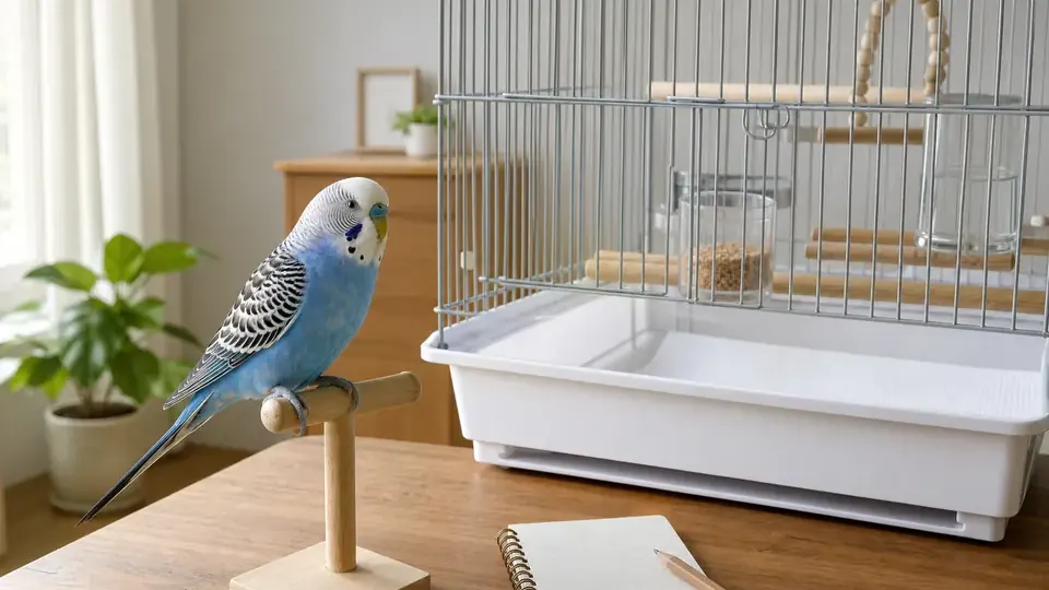 白い敷き紙と記録ノートでインコの糞を毎日観察する準備