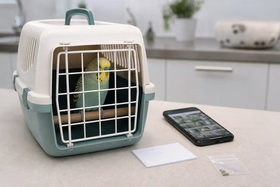 インコの通院用キャリーと写真記録を準備した受診メモ