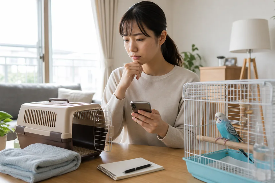 インコの緊急症状に備えてキャリーとメモを用意し動物病院へ相談する準備