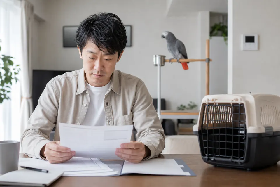 ヨウムを購入する前に販売書類と登録票を確認する手元